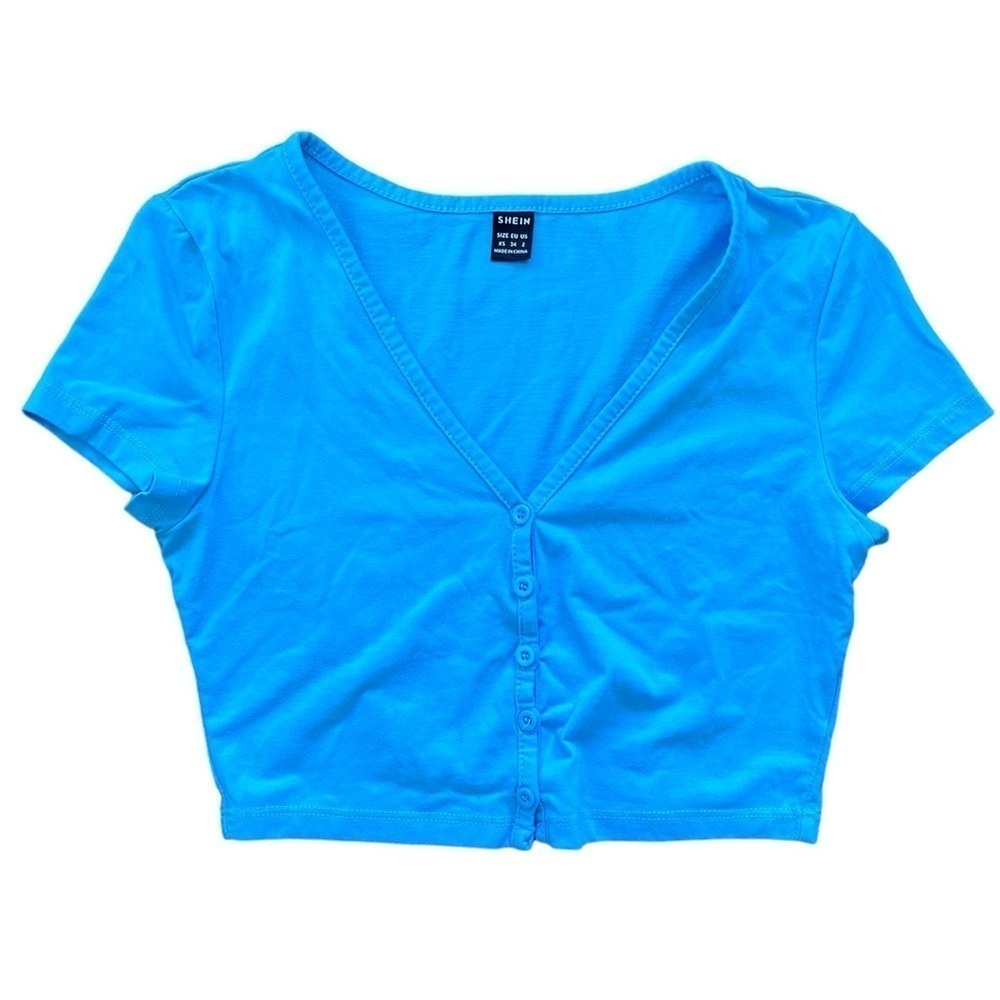 SHEIN Light Blue Button Up Cropped Tee XS
